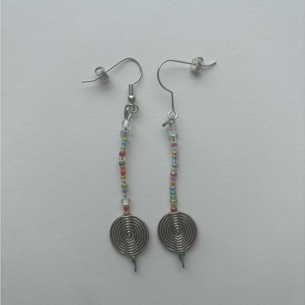Multicolored Beaded Earrings with Silver Charms